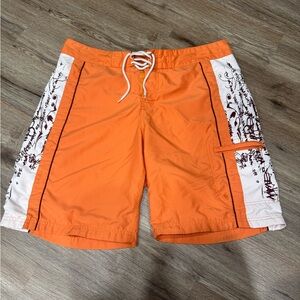 Retro Y2K Old Navy Orange Swim Board Shorts with White Side Panels